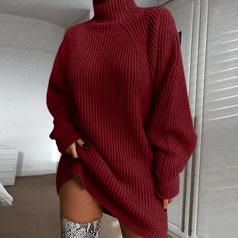 Damski obszerny sweter z prążkowanym golfem