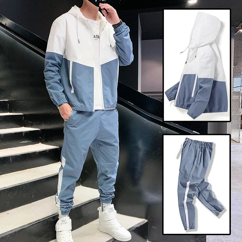 Men’s Colour Block Hooded Tracksuit Set