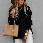 Pull oversize en maille pour femme avec ourlet fendu