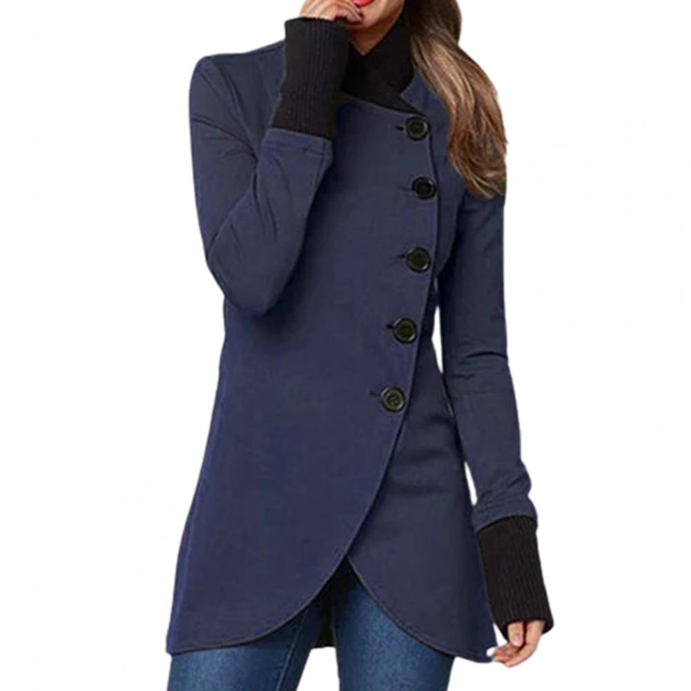 Women’s Asymmetric Button-Up Longline Jacket with Ribbed Cuffs