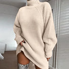 Pull oversize pour femme à col roulé côtelé