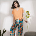 Ensemble pyjama fleuri pour femme avec haut à manches courtes