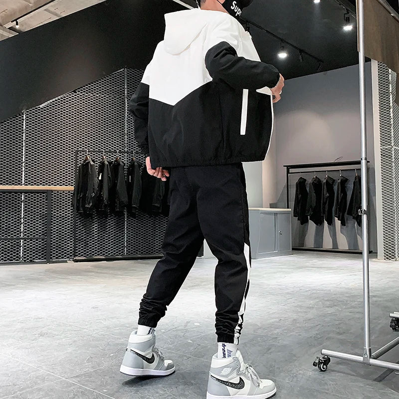 Men’s Colour Block Hooded Tracksuit Set