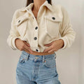 Women’s Cropped Borg Jacket with Utility Pockets