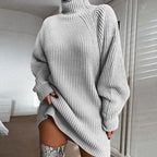 Pull oversize pour femme à col roulé côtelé
