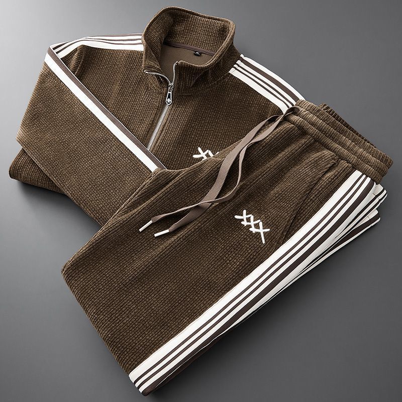 Ensemble de survêtement côtelé à demi-zip pour homme