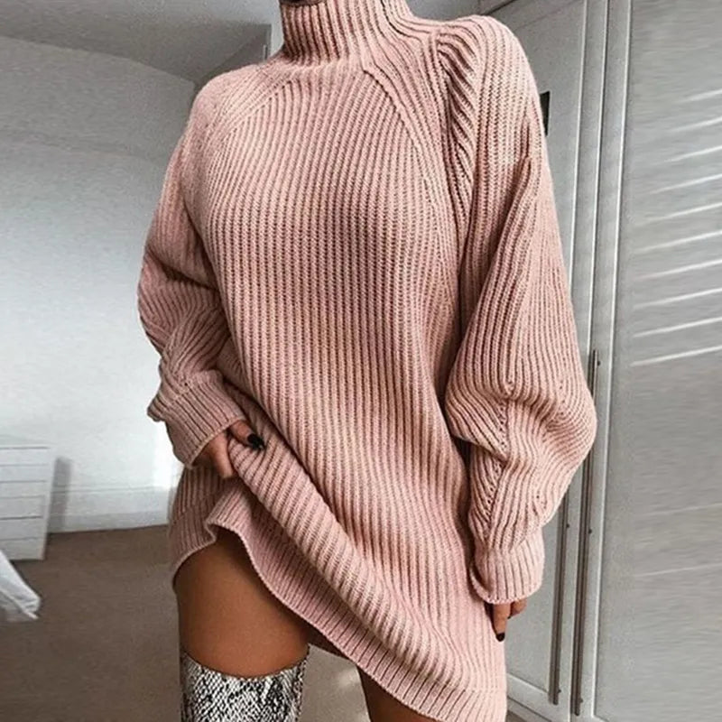 Damski obszerny sweter z prążkowanym golfem