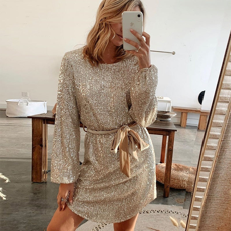 Women’s Sequin Belted Mini Dress
