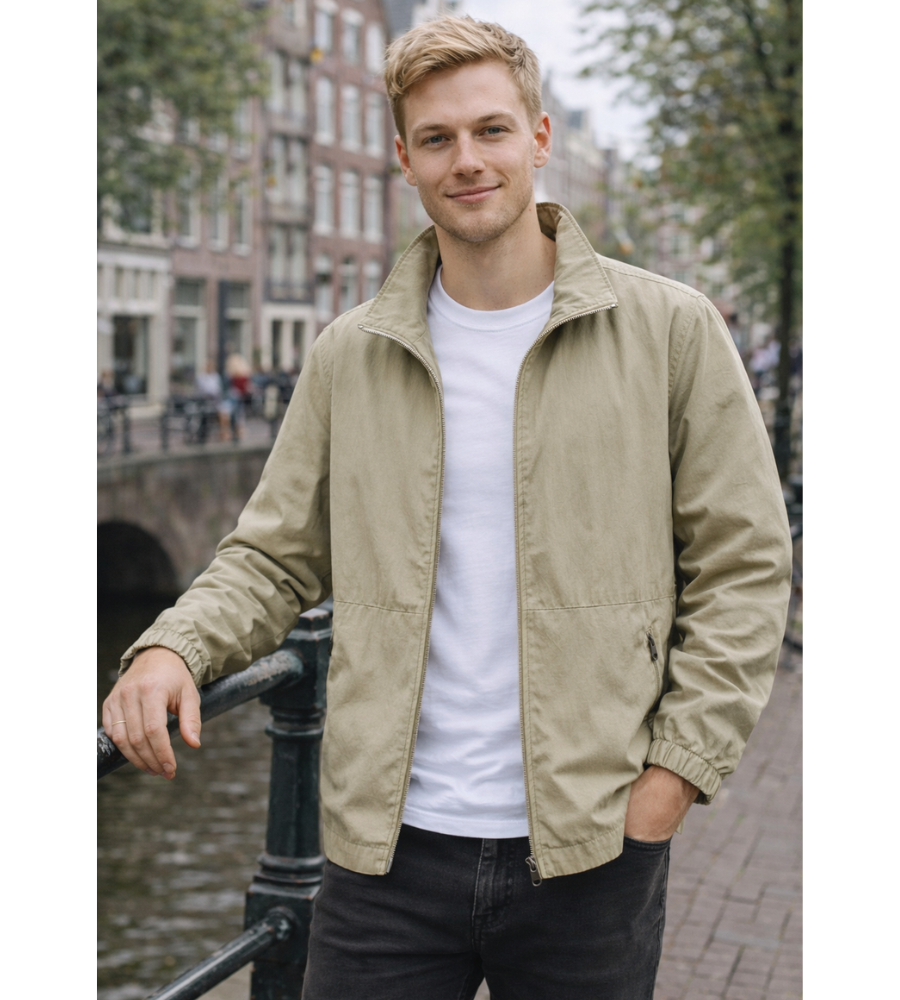 Blouson bomber décontracté pour homme à fermeture éclair et col montant