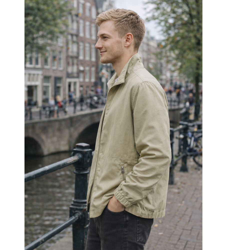 Men's Casual Zip-Up Bomber Jacket with Stand Collar