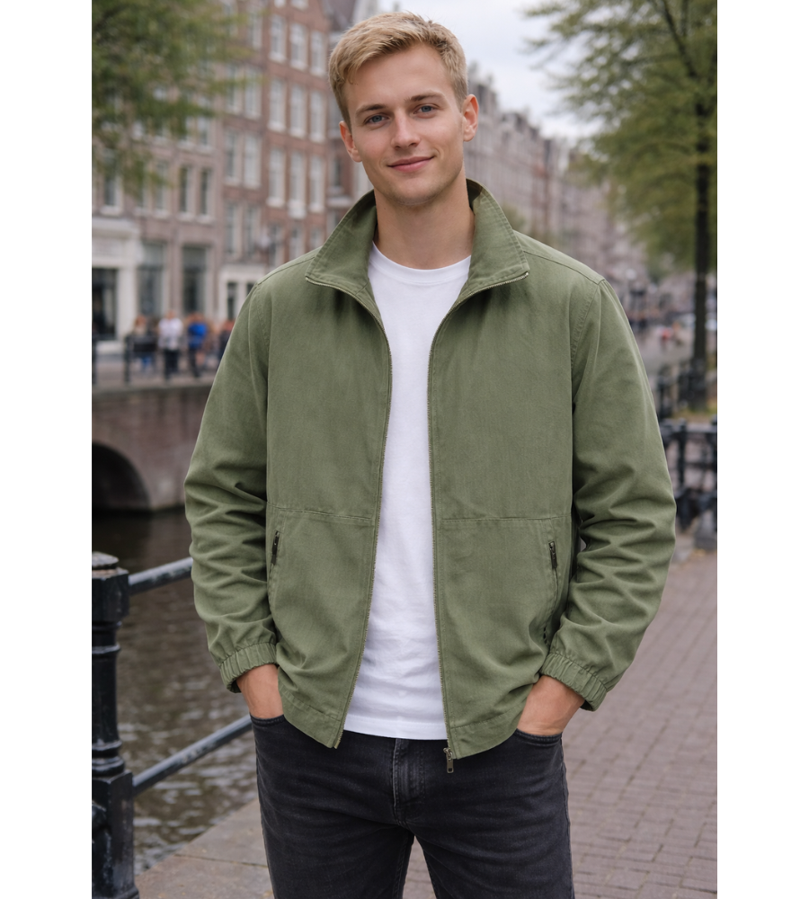 Blouson bomber décontracté pour homme à fermeture éclair et col montant