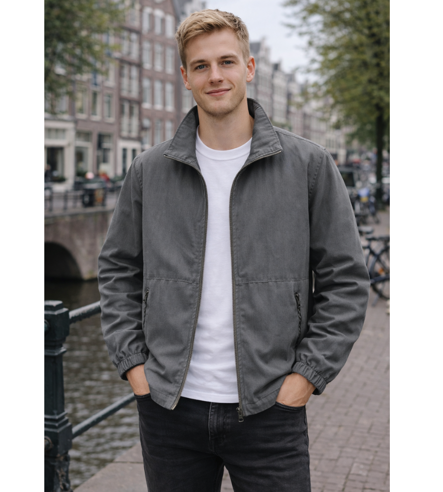 Blouson bomber décontracté pour homme à fermeture éclair et col montant