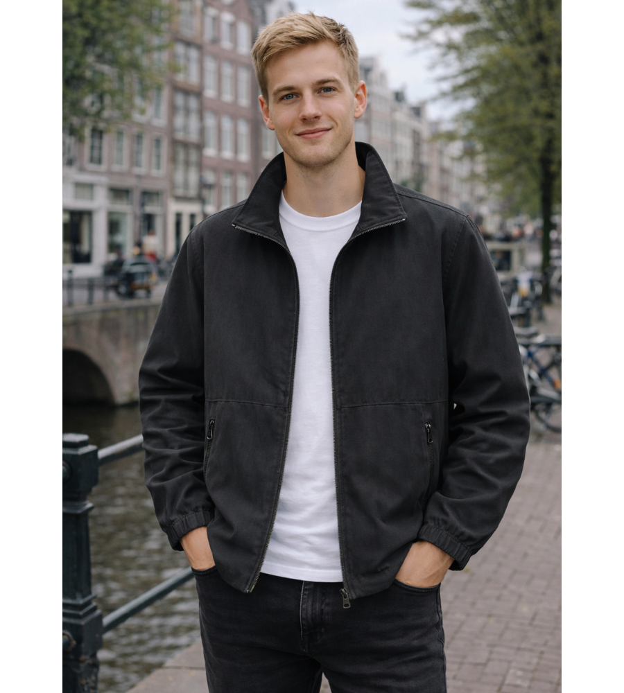 Blouson bomber décontracté pour homme à fermeture éclair et col montant