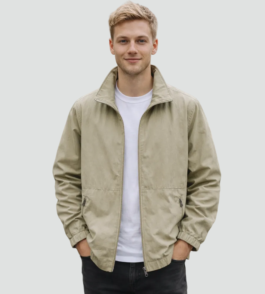 Blouson bomber décontracté pour homme à fermeture éclair et col montant