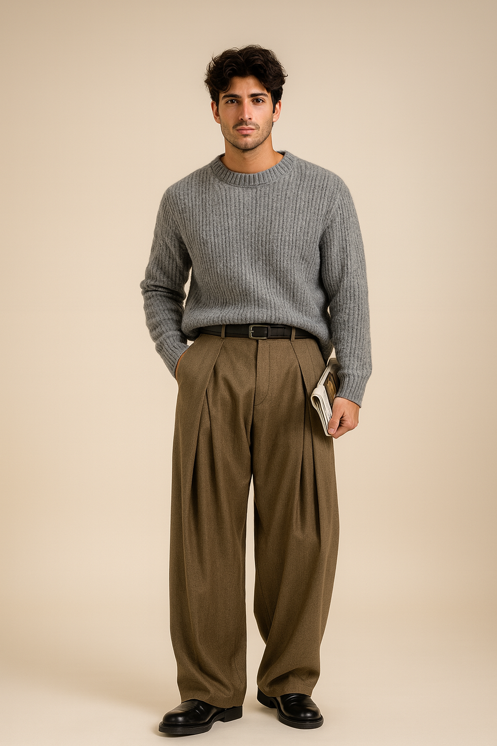 Men's Wide Leg Pleated Trousers