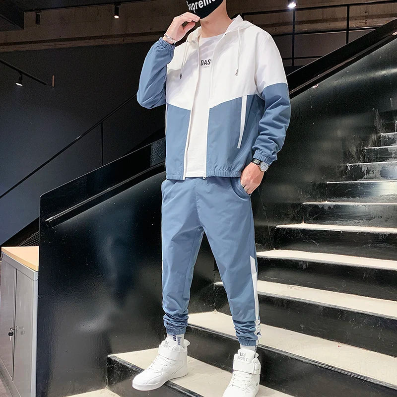 Men’s Colour Block Hooded Tracksuit Set