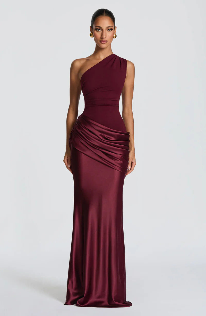 Women's One-Shoulder Jersey Maxi Evening Dress for Autumn