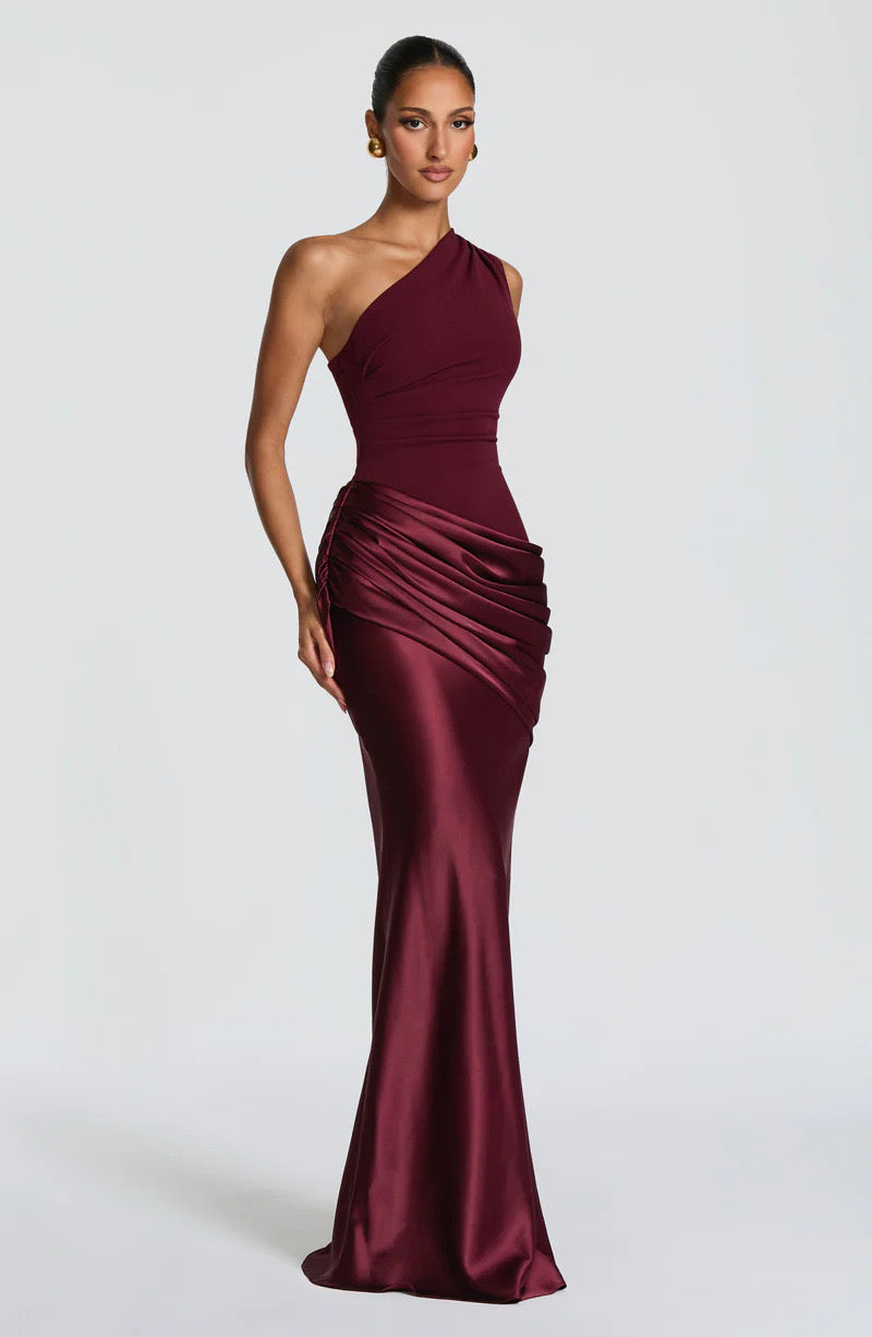 Women's One-Shoulder Jersey Maxi Evening Dress for Autumn