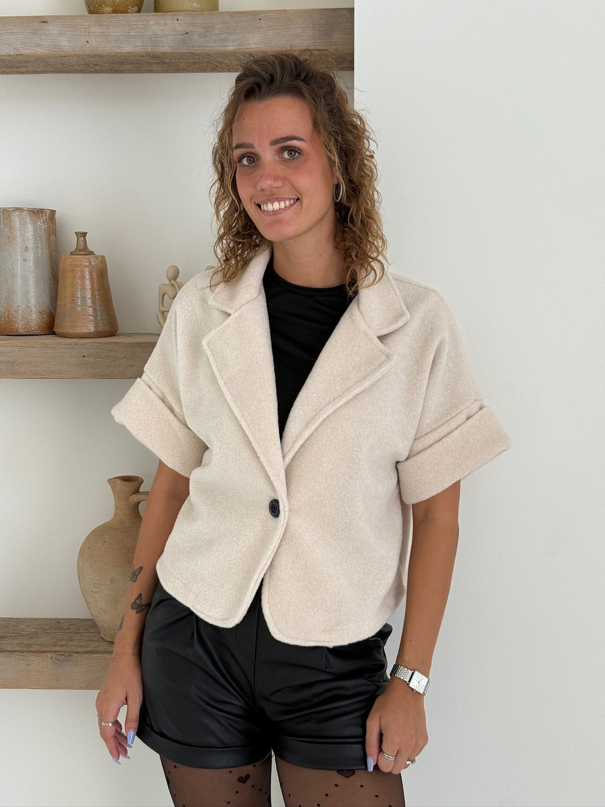 Blazer court en tissu pelucheux pour femme | Veste douce en bouclé