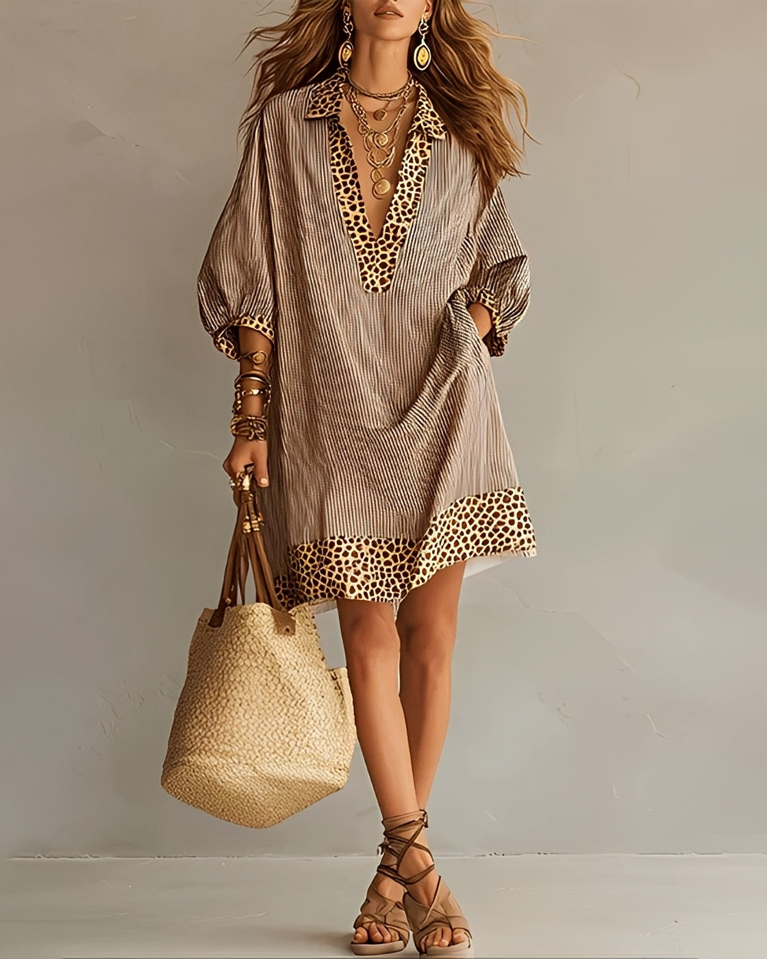 Women's Cotton Blend Striped Shirt Dress with Contrast Trim