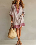 Women's Cotton Blend Striped Shirt Dress with Contrast Trim