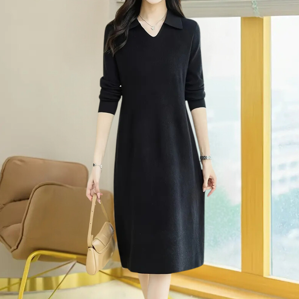 Robe midi en maille à col et manches longues pour femme