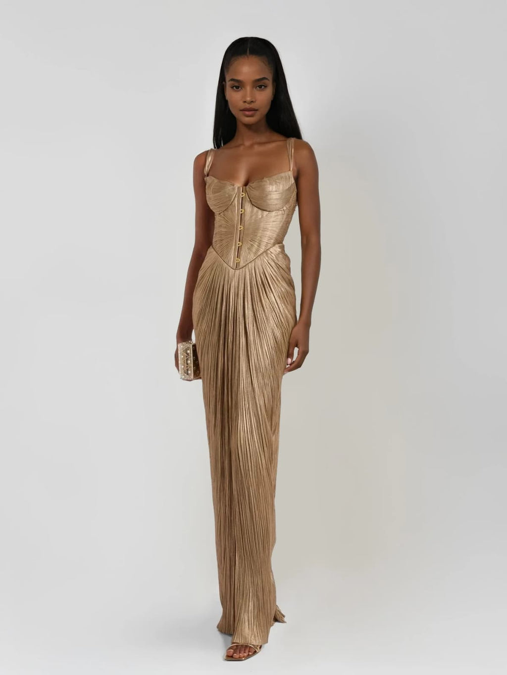 Women's Pleated Corset Maxi Evening Dress