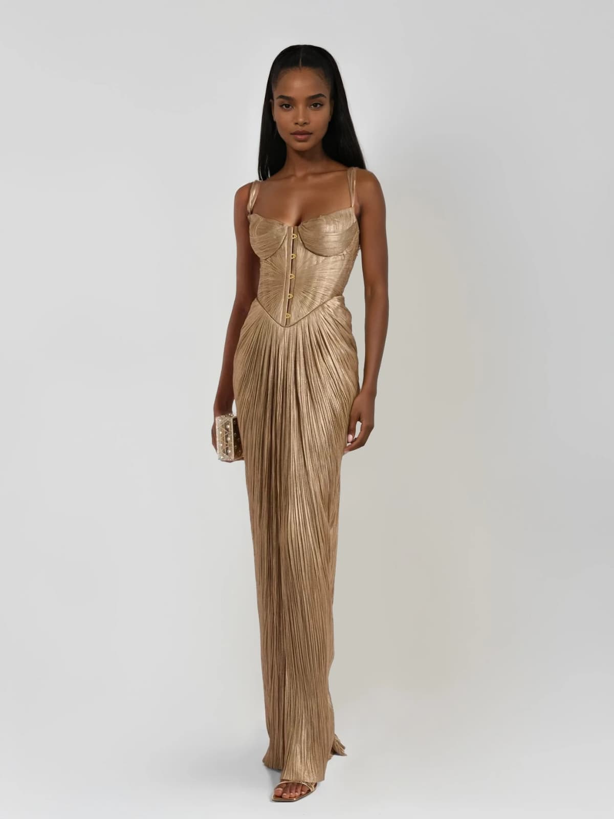 Women's Pleated Corset Maxi Evening Dress