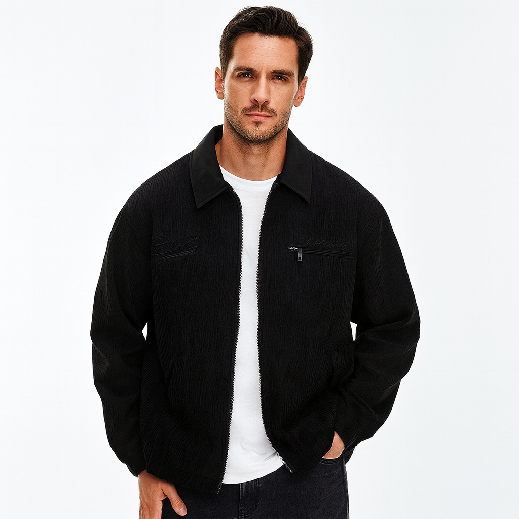 Veste zippée en velours côtelé pour homme, avec col