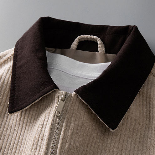 Men's Corduroy Zip-Up Jacket with Collar