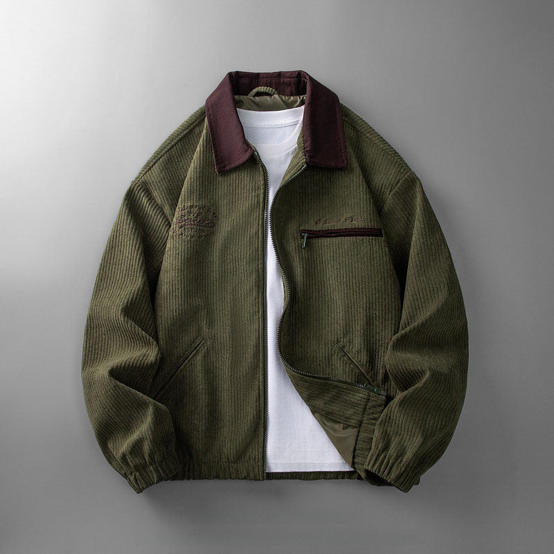 Veste zippée en velours côtelé pour homme, avec col
