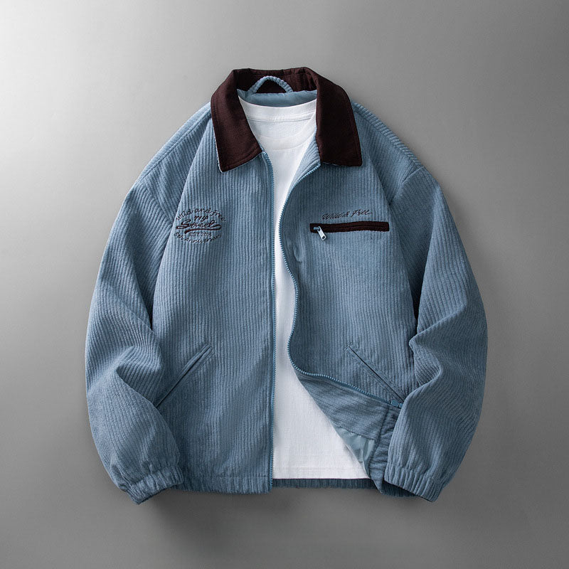 Veste zippée en velours côtelé pour homme, avec col