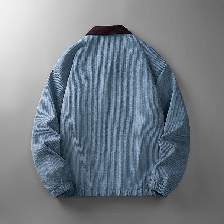 Men's Corduroy Zip-Up Jacket with Collar