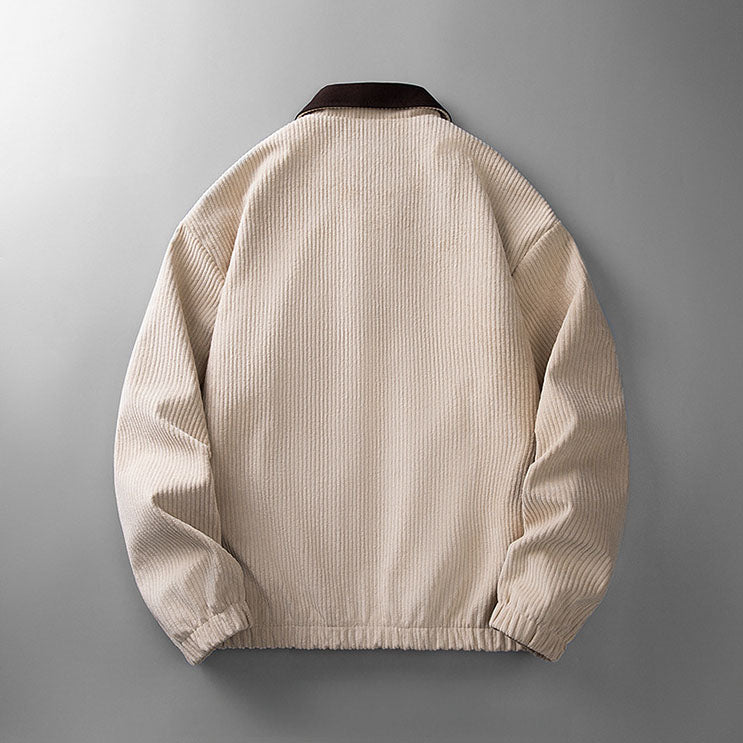 Men's Corduroy Zip-Up Jacket with Collar