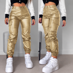 Women's Faux Leather Drawstring Tapered Trousers