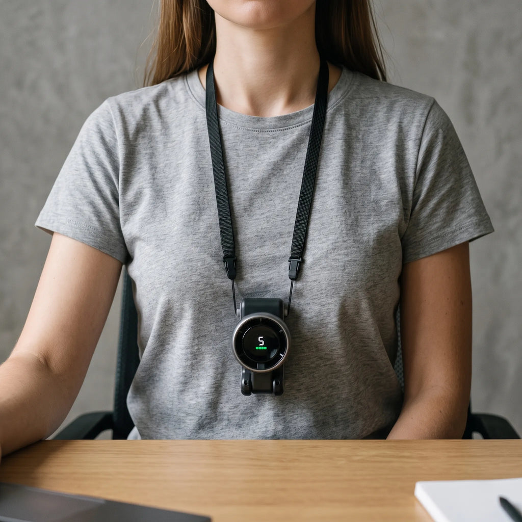 Portable Wearable Neck Fan with Digital Display & Rechargeable Battery