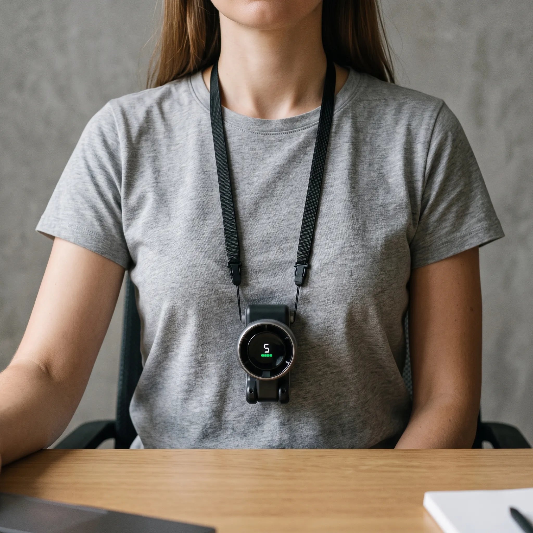 Portable Wearable Neck Fan with Digital Display & Rechargeable Battery