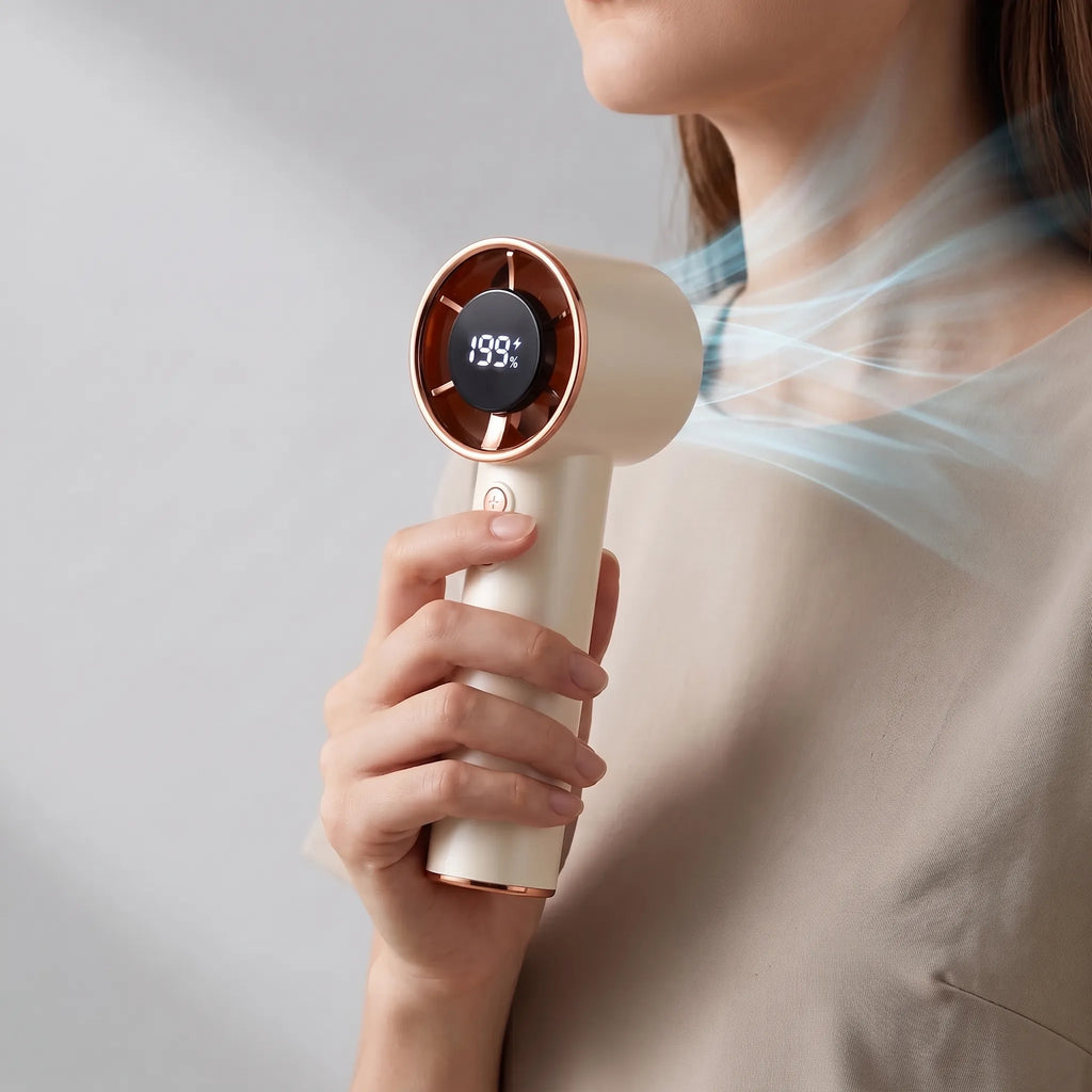 Portable Handheld Bladeless Fan with Digital Display & Rechargeable Battery
