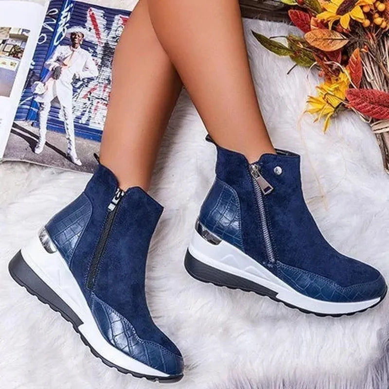 Women's Suede Ankle Boots with Side Zip for Autumn
