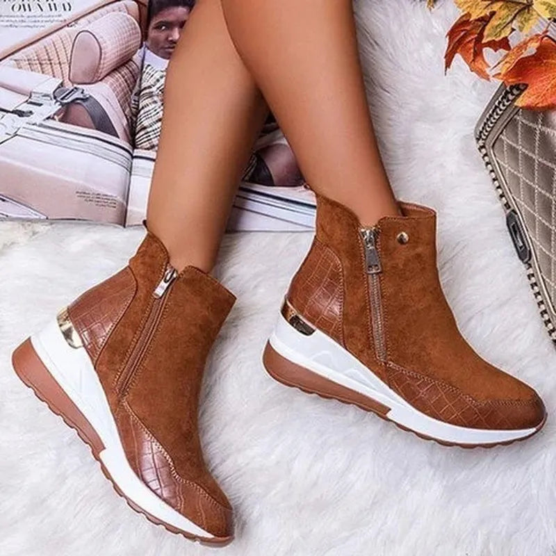 Women's Suede Ankle Boots with Side Zip for Autumn