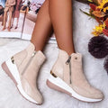 Women's Suede Ankle Boots with Side Zip for Autumn
