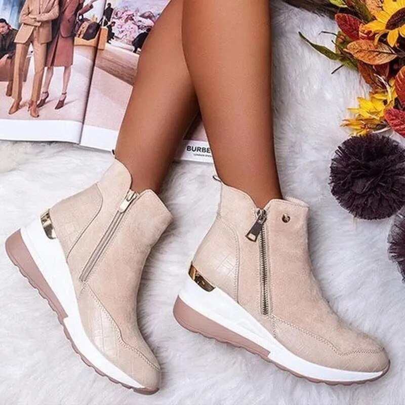 Women's Suede Ankle Boots with Side Zip for Autumn