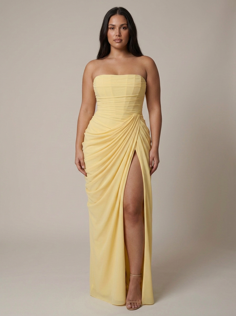 Robe longue froncée bustier pour femme