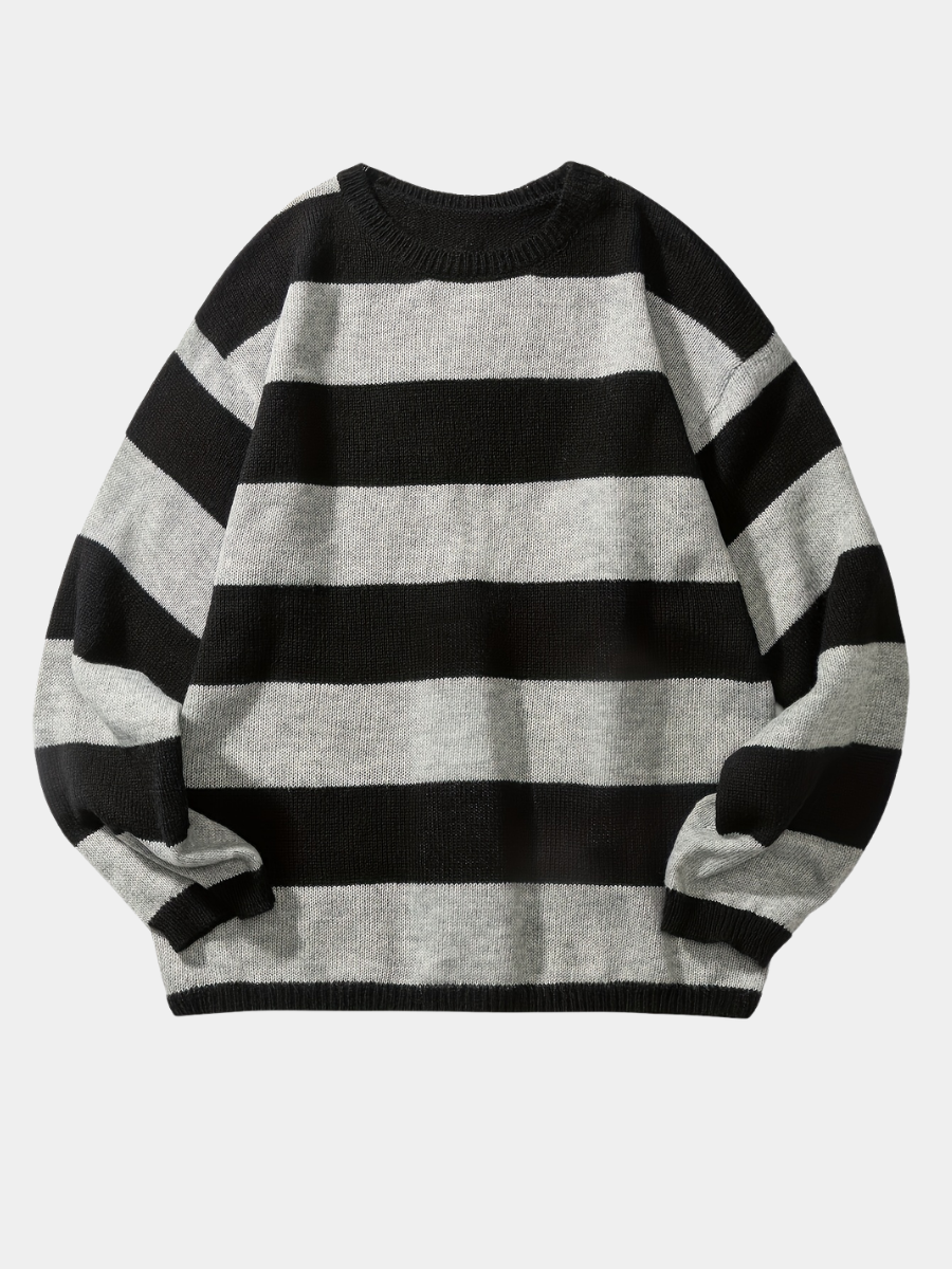 Męski dzianinowy sweter w paski | Sweter z okrągłym dekoltem