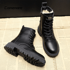 Damskie czarne buty bojowe | ciepłe zimowe buty z ociepleniem