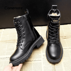 Damskie czarne buty bojowe | ciepłe zimowe buty z ociepleniem