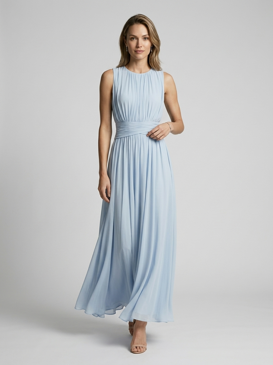 Women's Chiffon Summer Maxi Dress Sleeveless Round Neck Evening Dress
