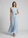 Women's Chiffon Summer Maxi Dress Sleeveless Round Neck Evening Dress