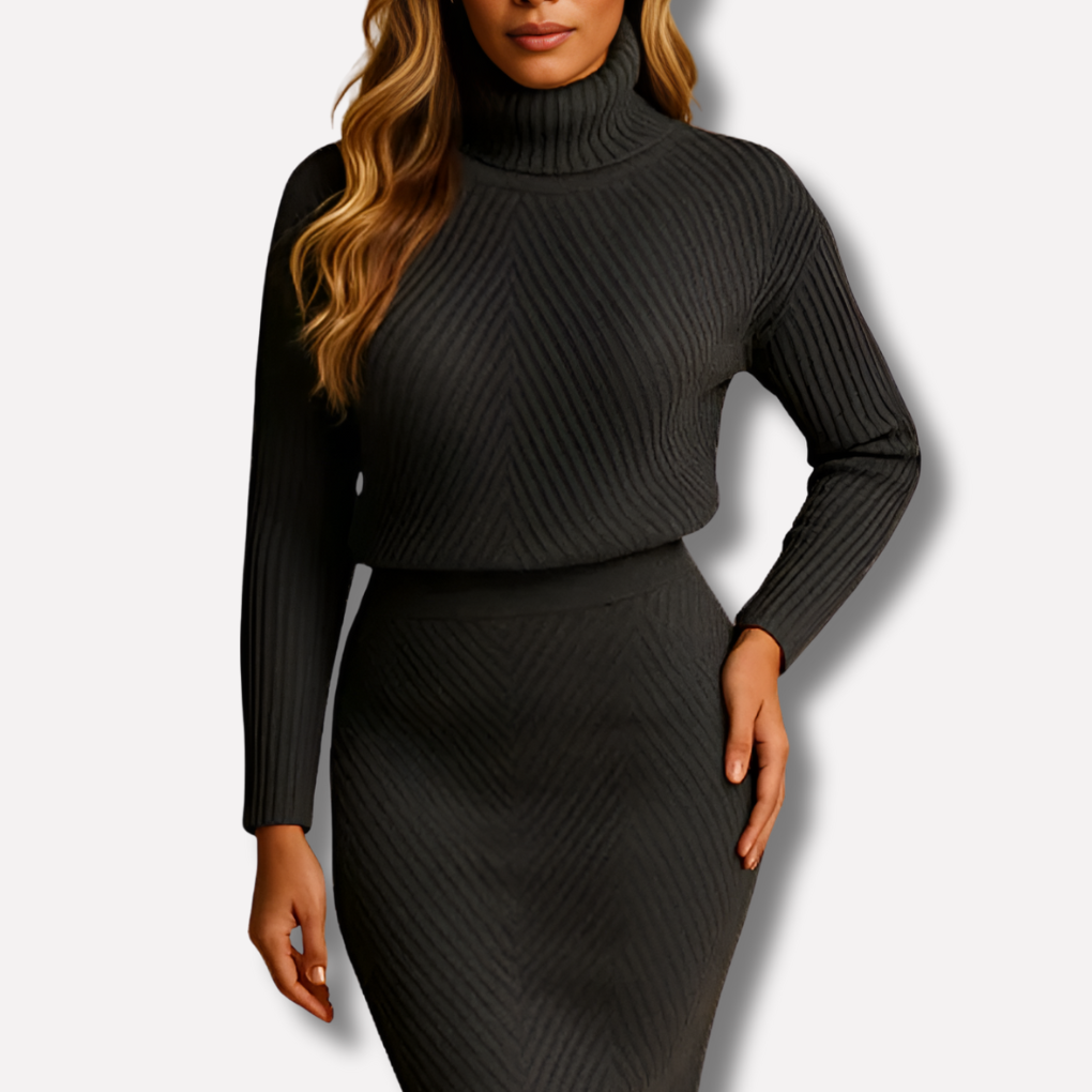 Robe midi en maille côtelée à col roulé pour femme