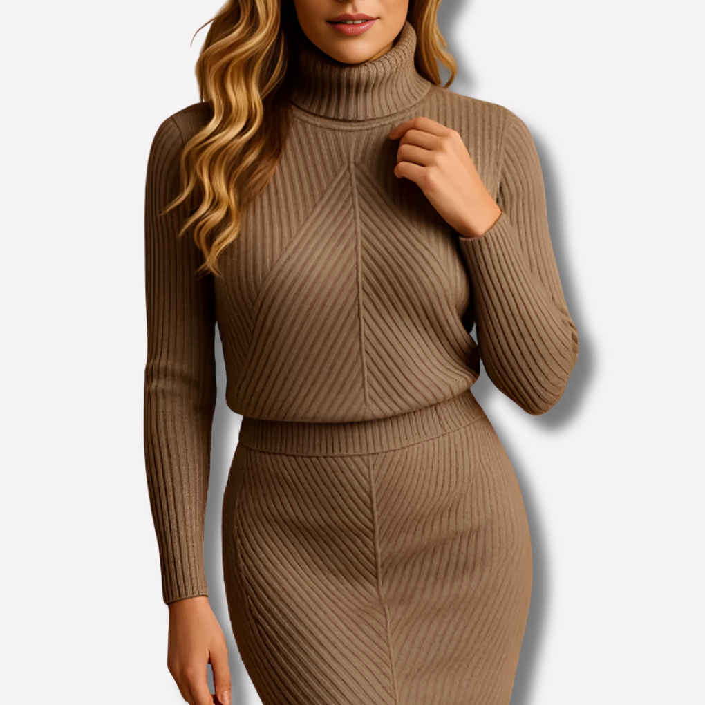 Robe midi en maille côtelée à col roulé pour femme